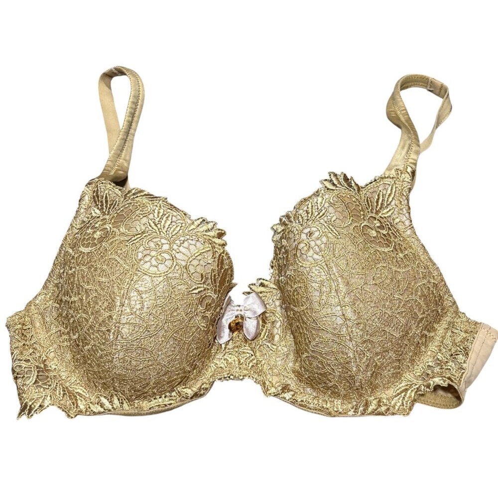 Gold Lace Push-Up Bra With Crystal Accent 34C Soma